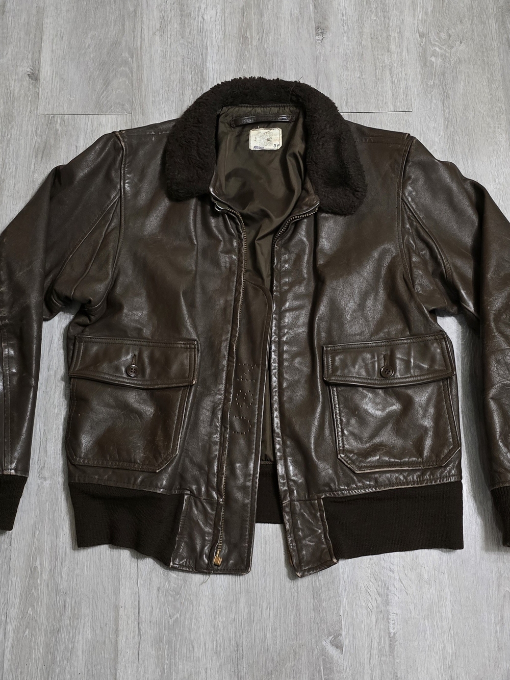 Vintage 70s Brill Bros G-1 Jacket Mens 44 Brown Leather Fur USN Flight Bomber